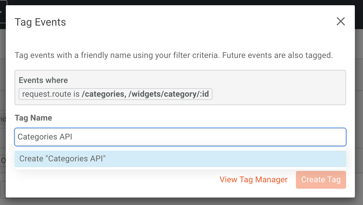 Create Tag dropdown