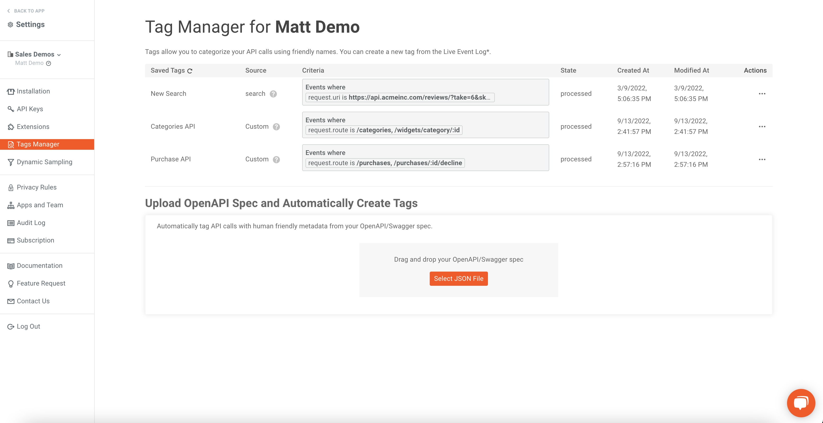 Tags Manager main screen