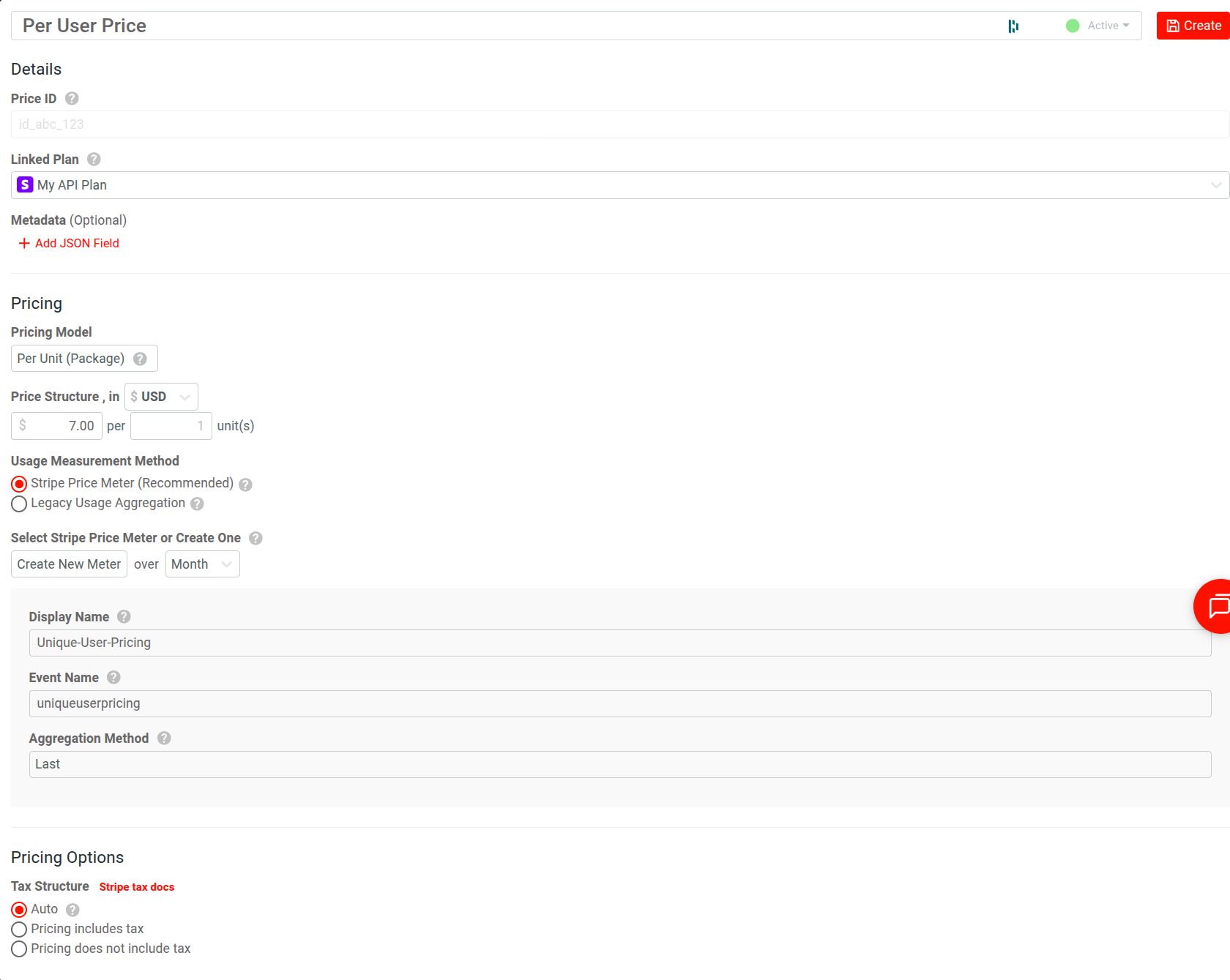 Create Price for Plan
