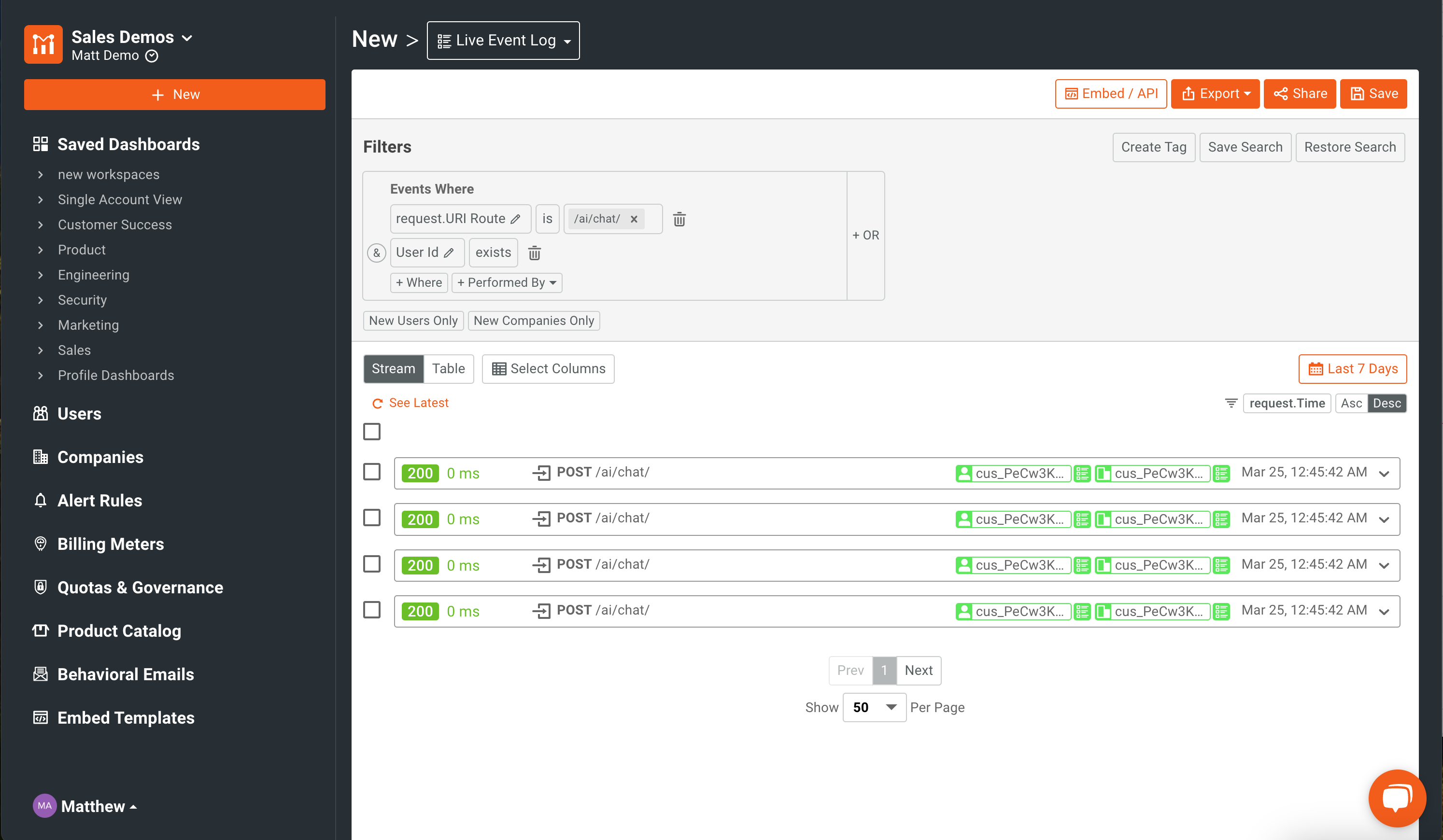 User and Company tracking enabled