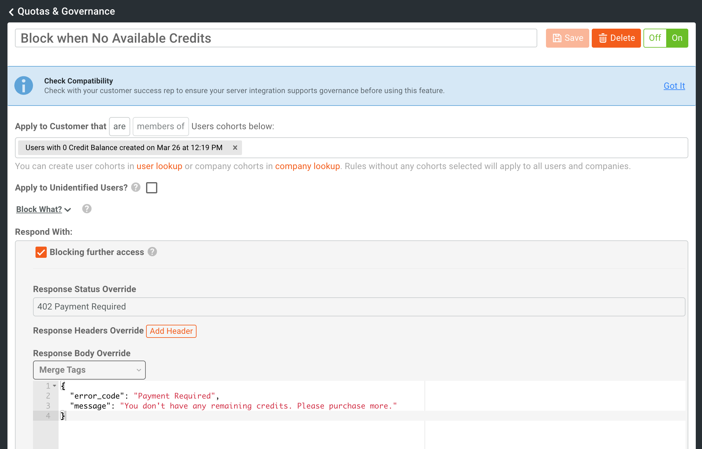Block when No Available Credits
