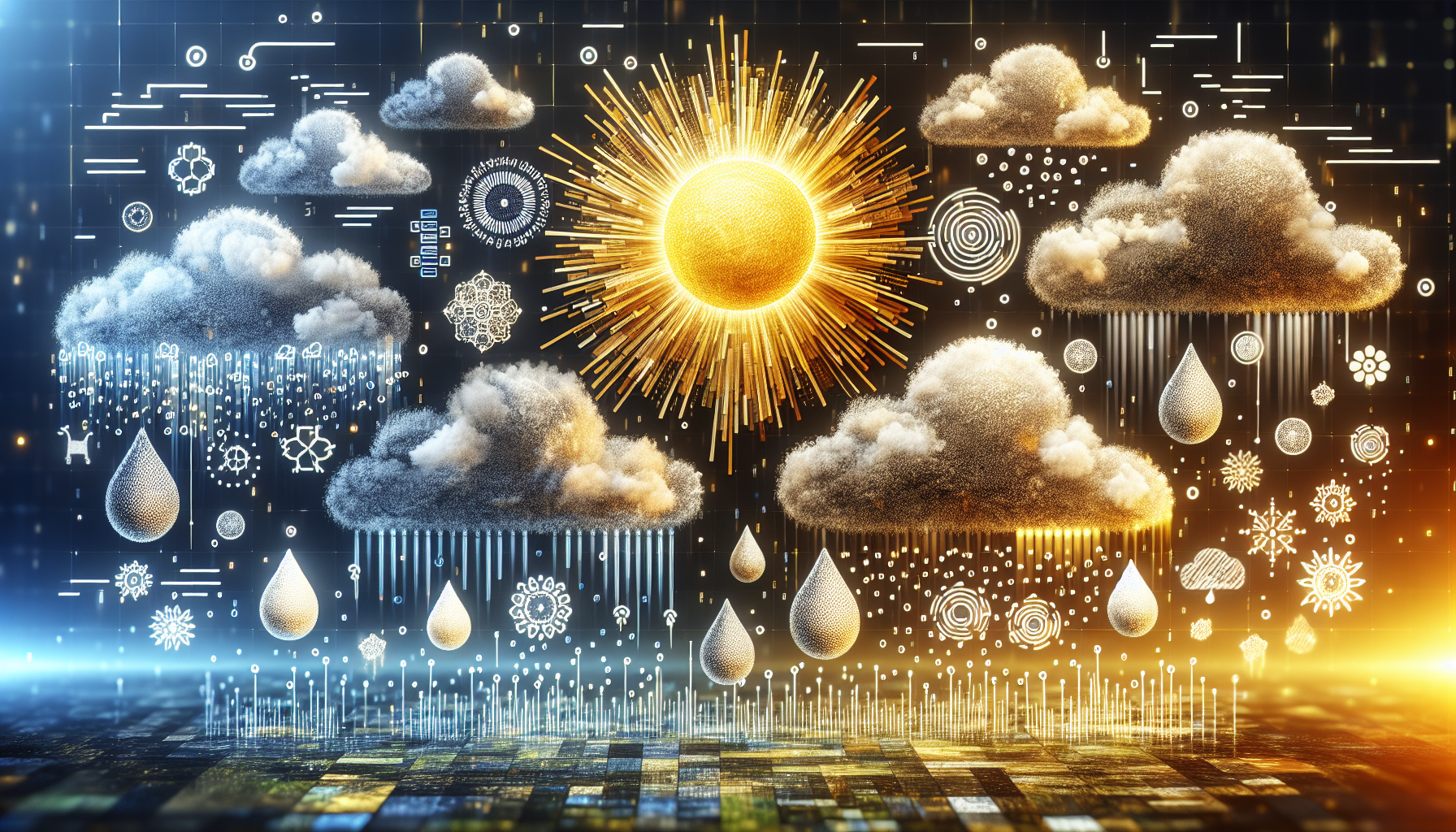 An artistic representation of weather elements such as sun, clouds, and rain to signify Weather APIs