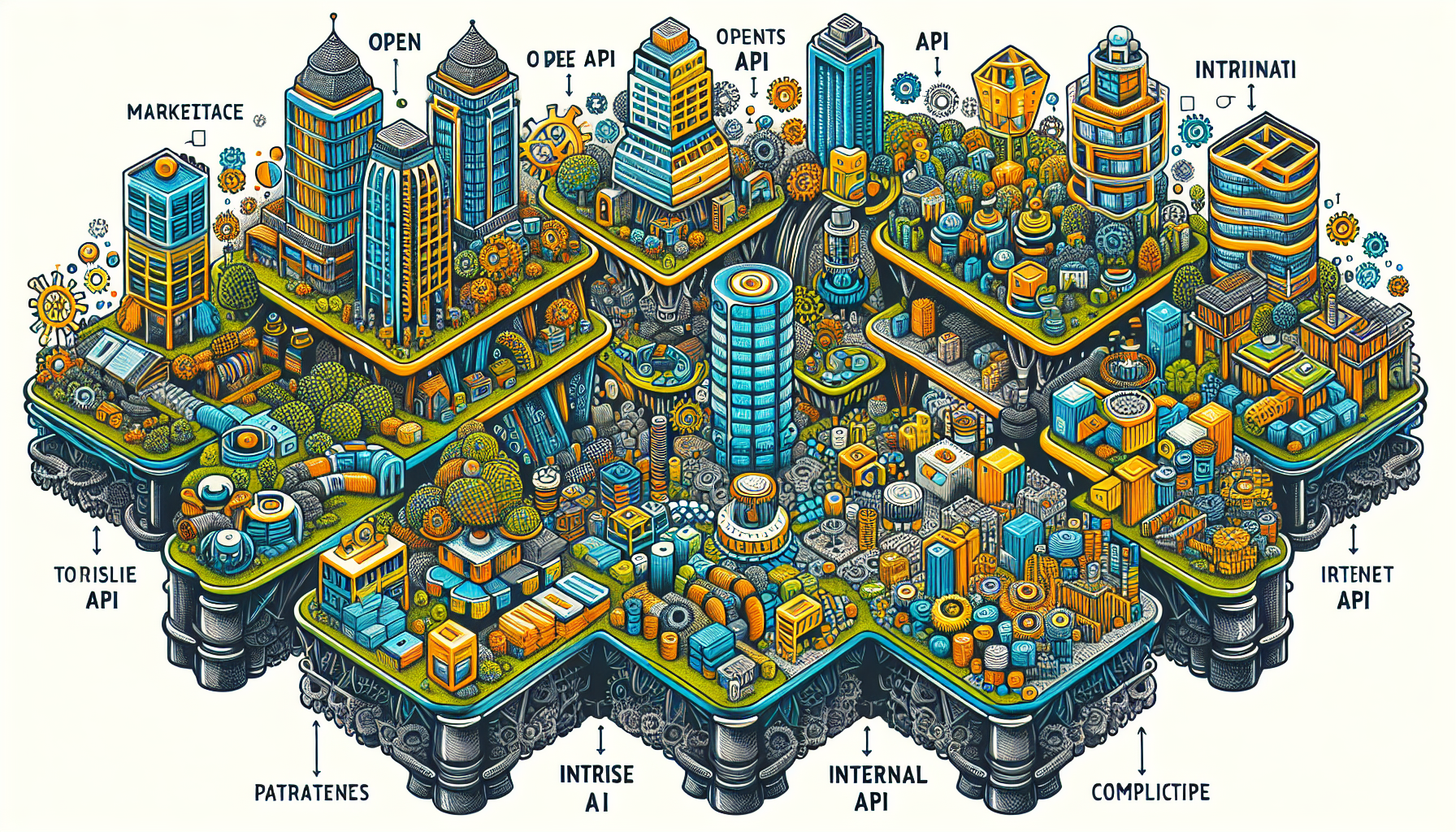 Illustration of open, partner, internal, and composite APIs