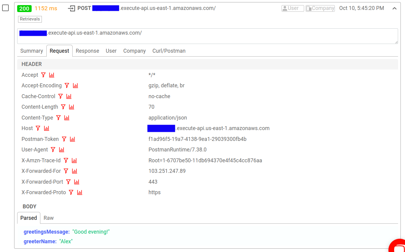 Live Event Log showing a captured API call's details in Moesif Portal