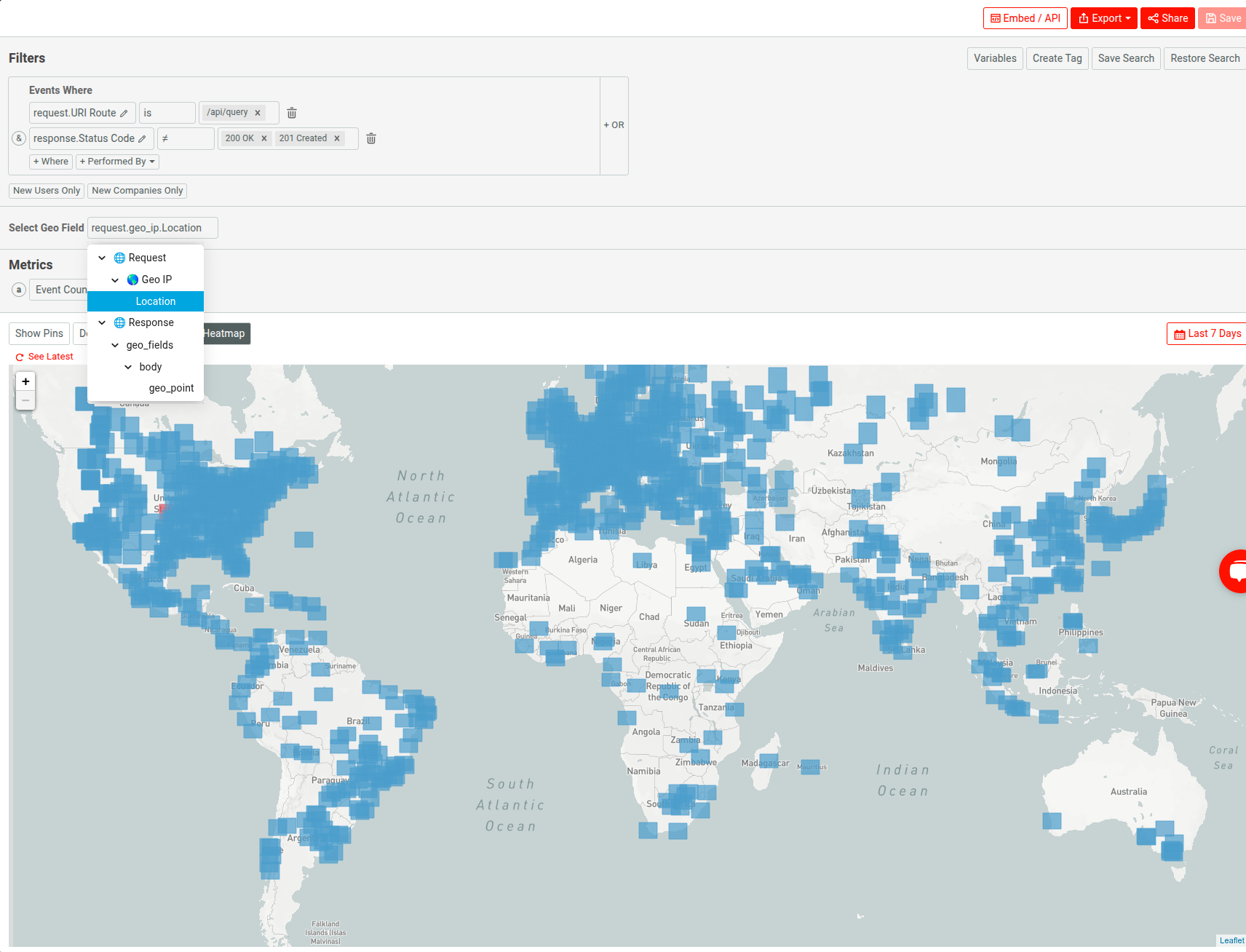 Selecting a GeoJSON field in Moesif.