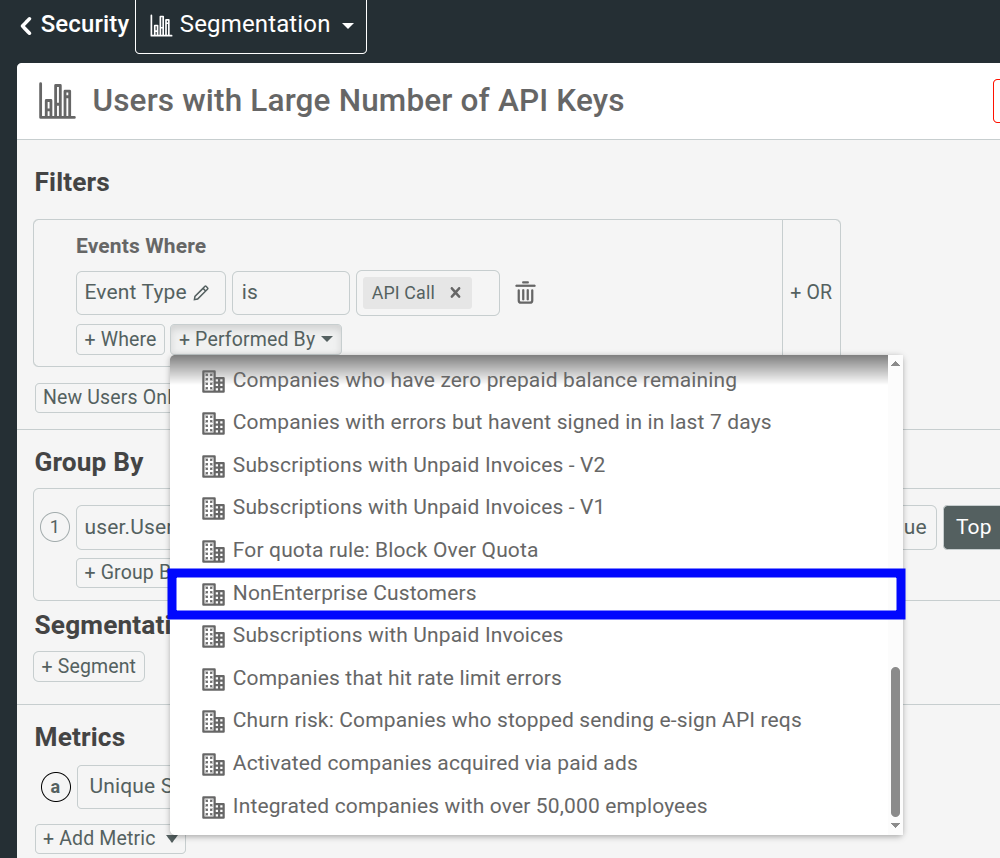 Segmentation analysis that considers only non-enterprise customers.