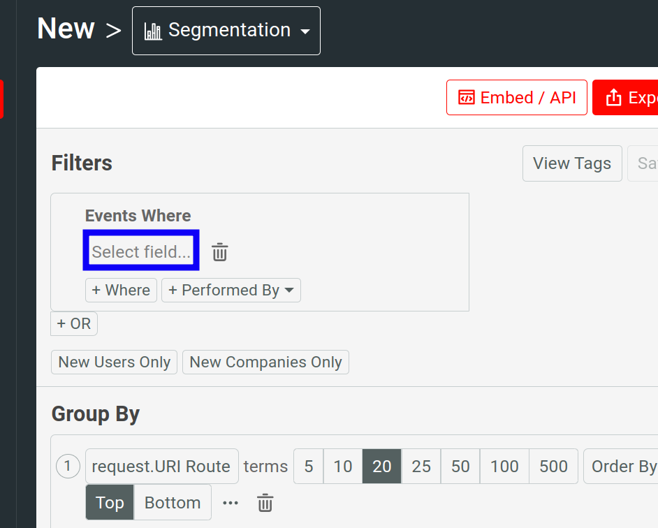 Accessing filters in a Segmentation chart