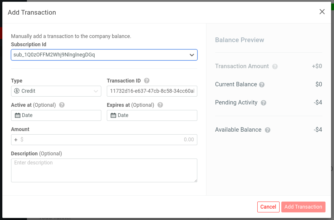 Add transaction Modal
