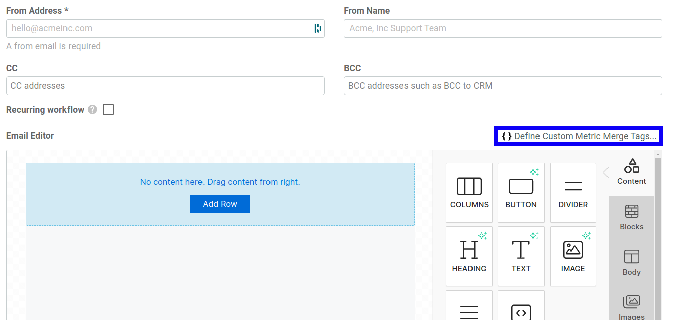 Accessing merge tags from menu in a block of text inside the email editor