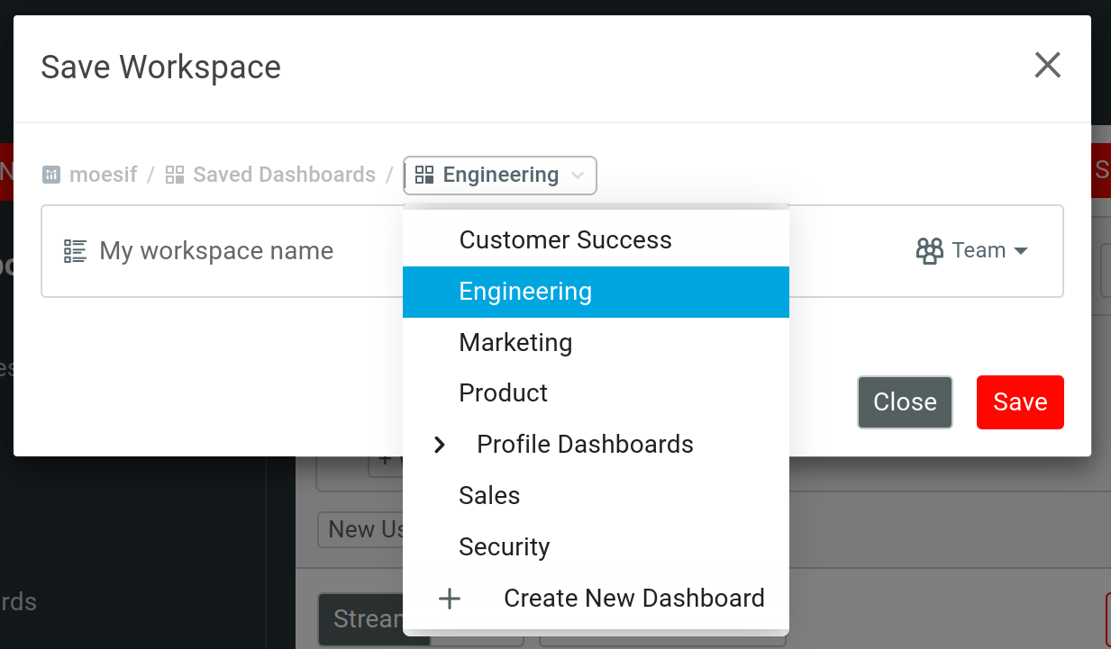 Creating a new dashboard