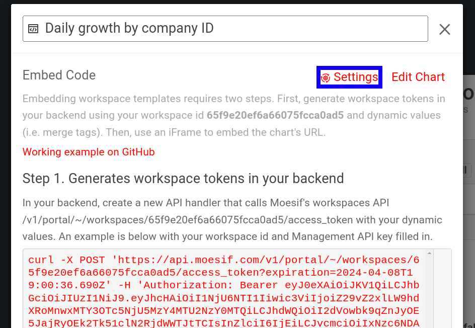 Changing embed settings of an embedded template