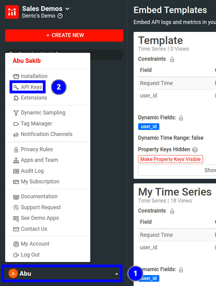 Accessing the settings menu