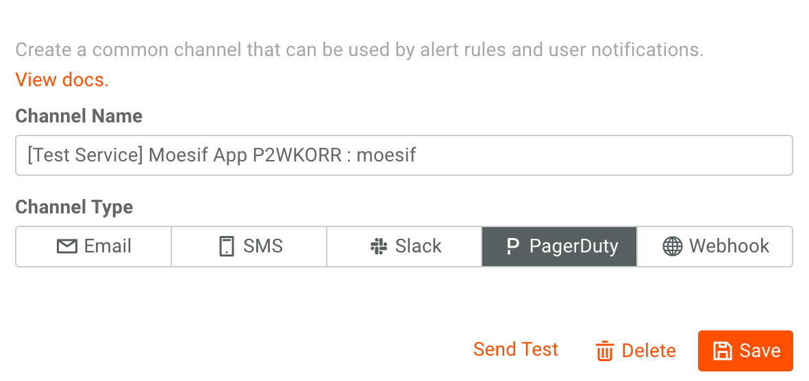 PagerDuty Moesif test channel