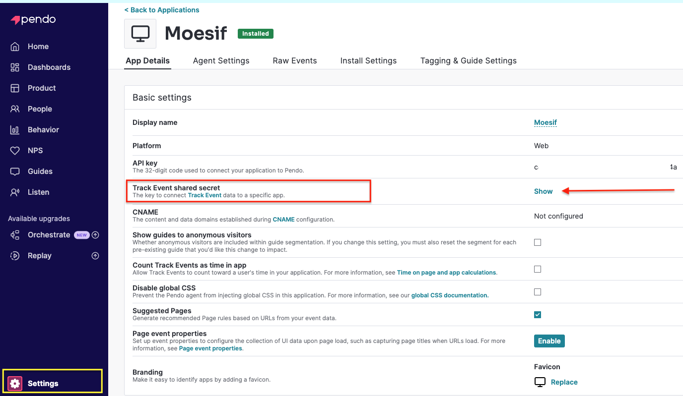 Create a Pendo integration key