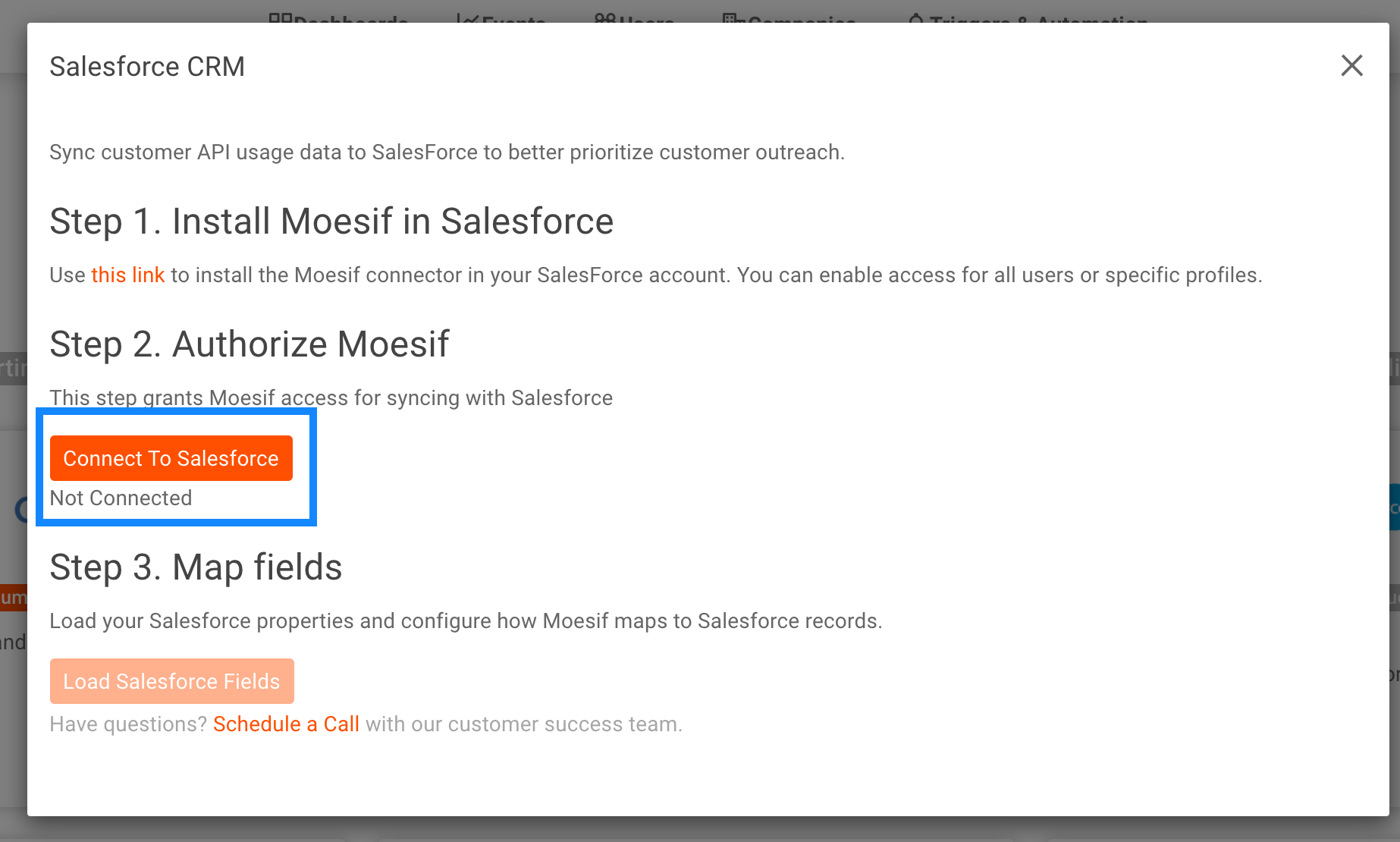 Connect Moesif to SalesForce
