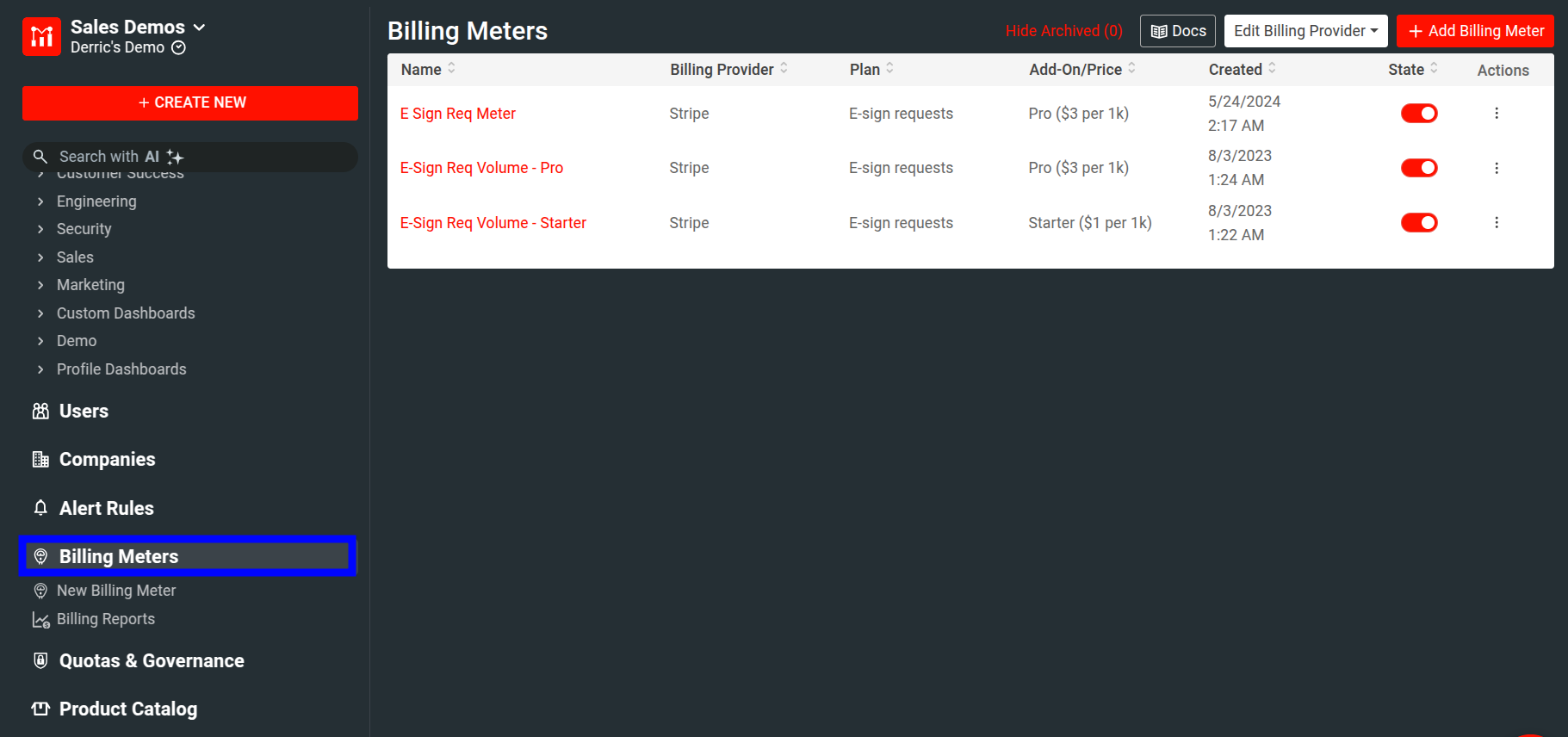 Navigating to Metered Billing Screen