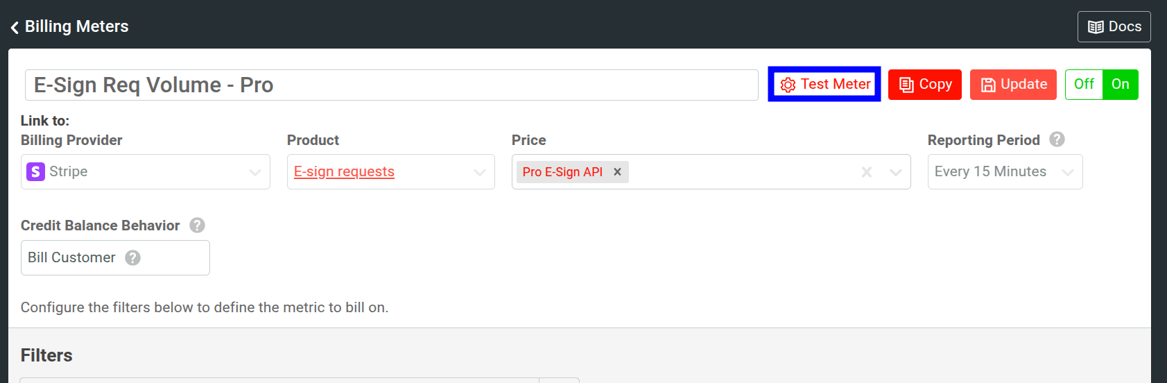 test meter button on billing meter screen