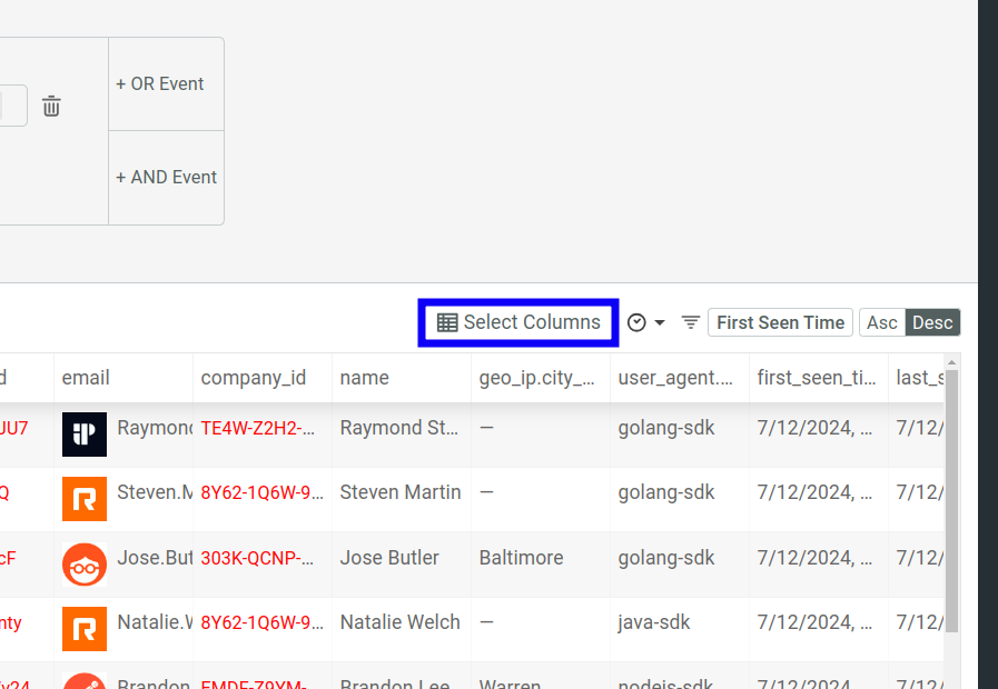 Using 'Select Columns' to display custom data fields in a Cohort table