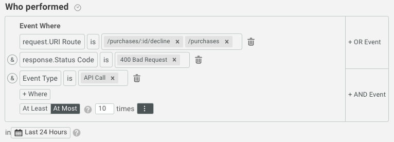 Users who had over 10 400 errors - Event Filters