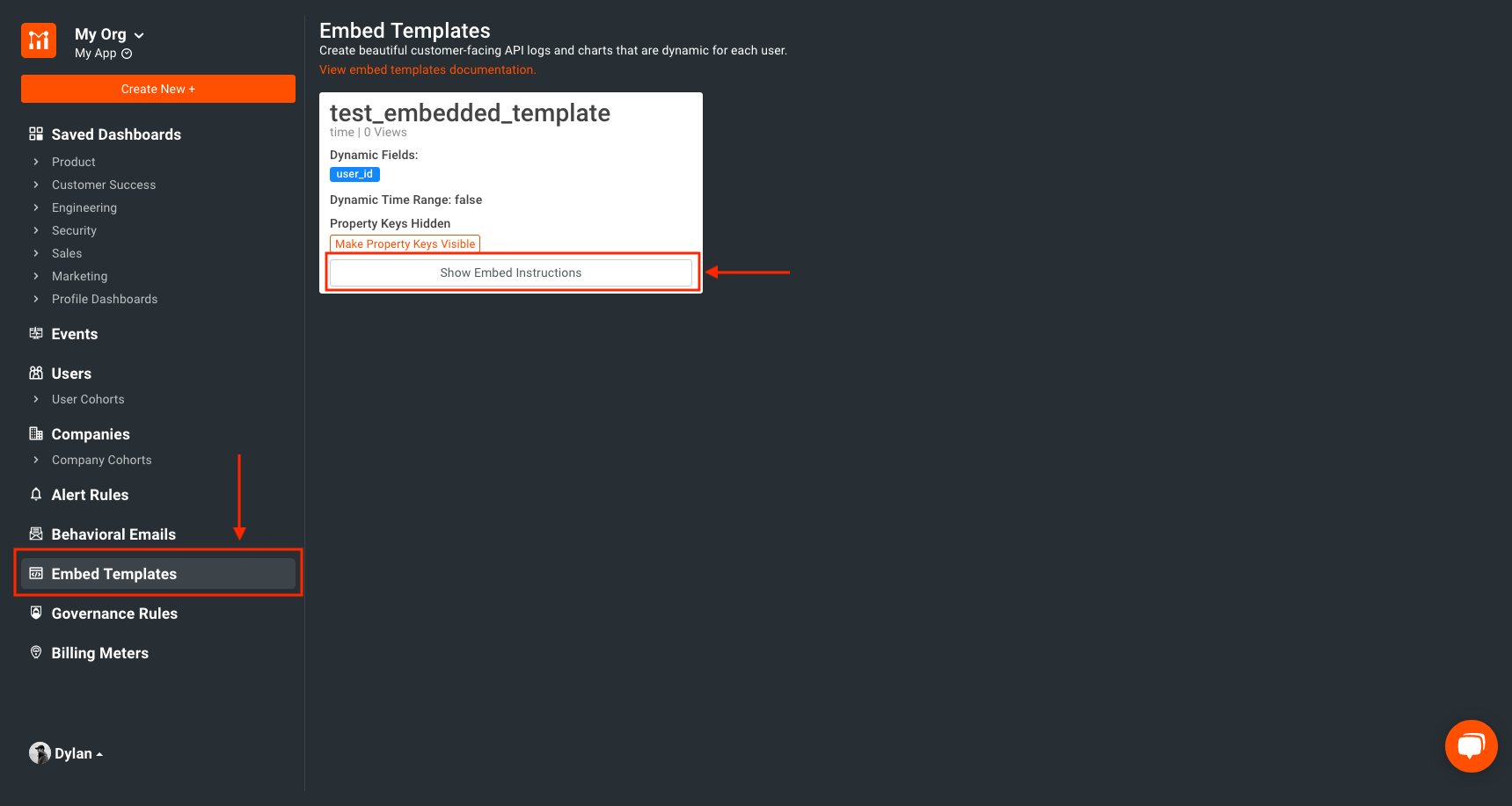 navigate to embedded template menu