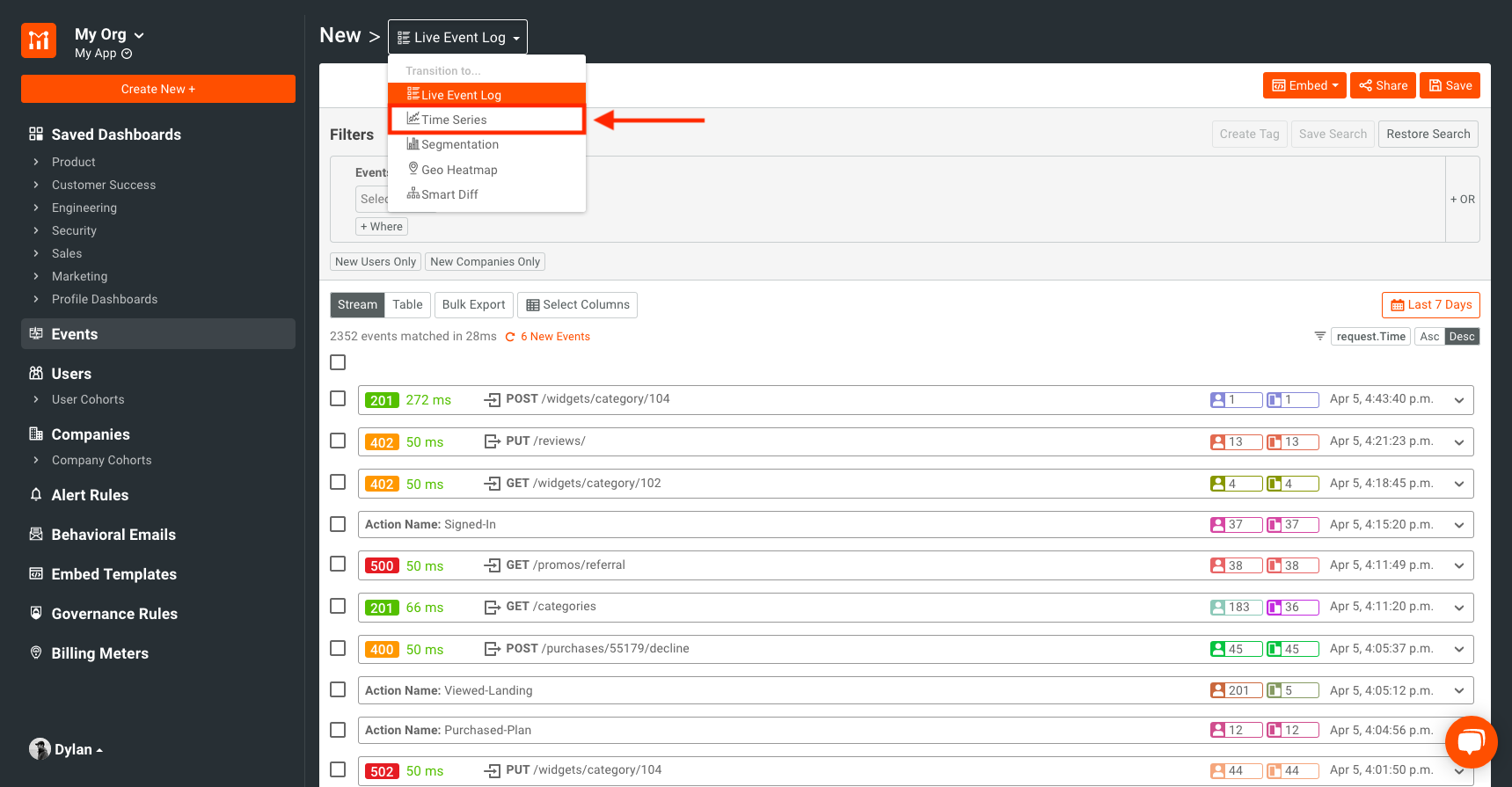 Time Series option in Moesif