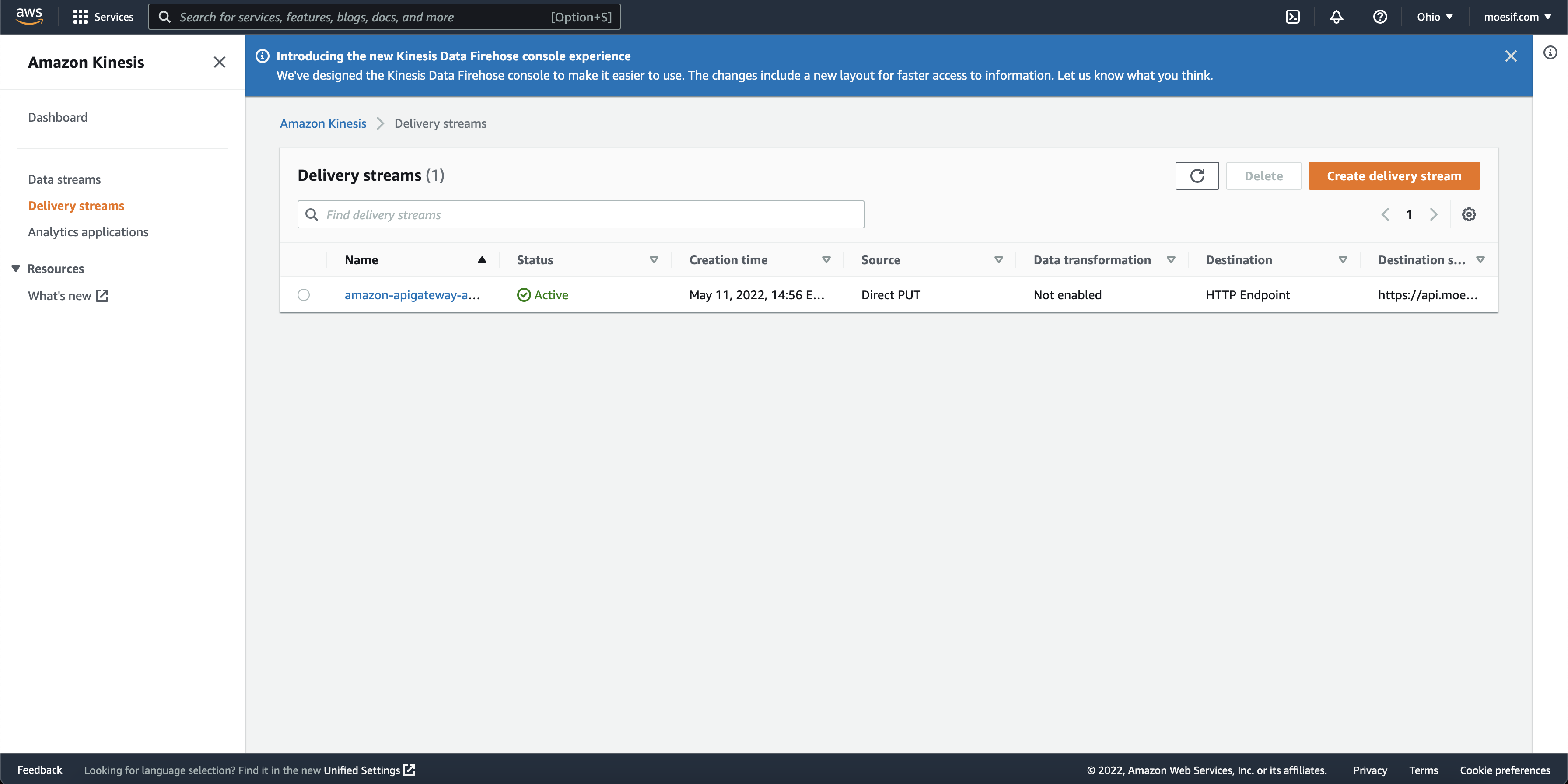 Kinesis data firehose for Moesif