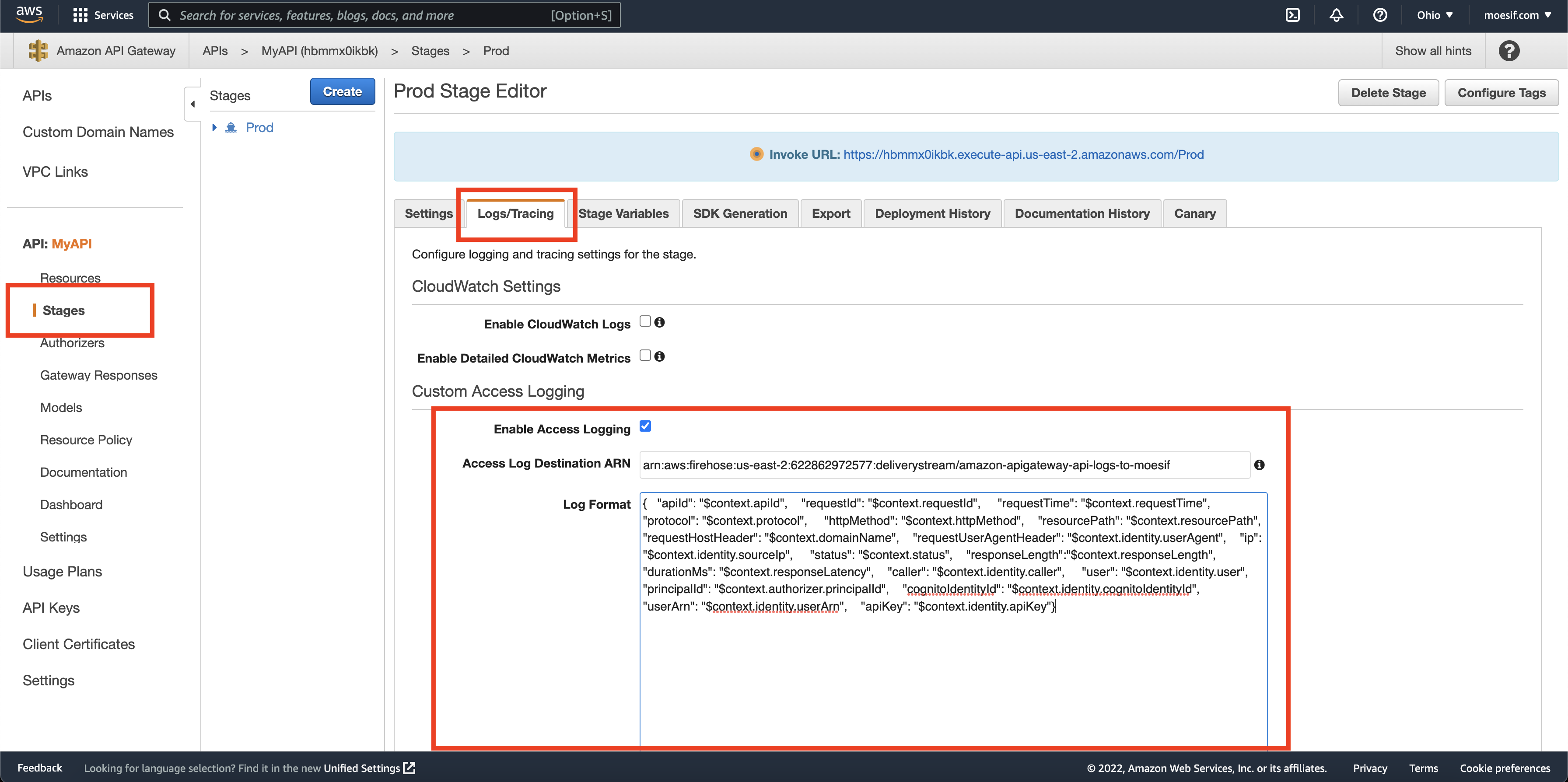 Enable access logging on gateway