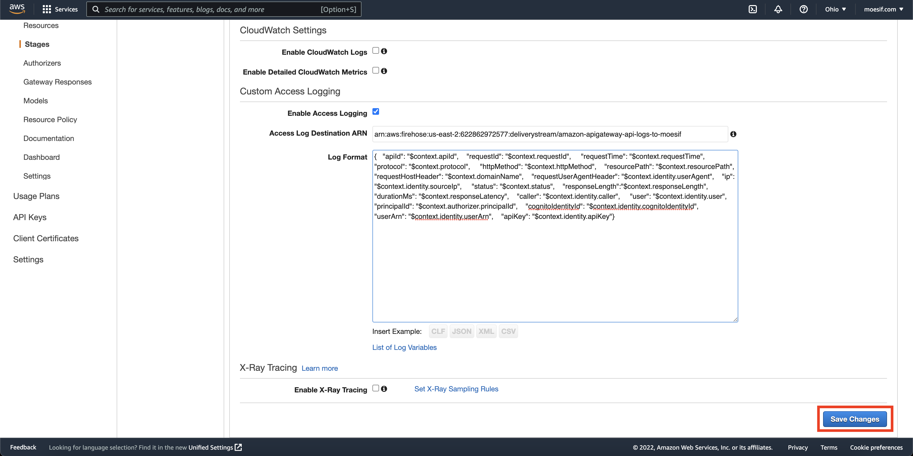 Save Access Logging settings
