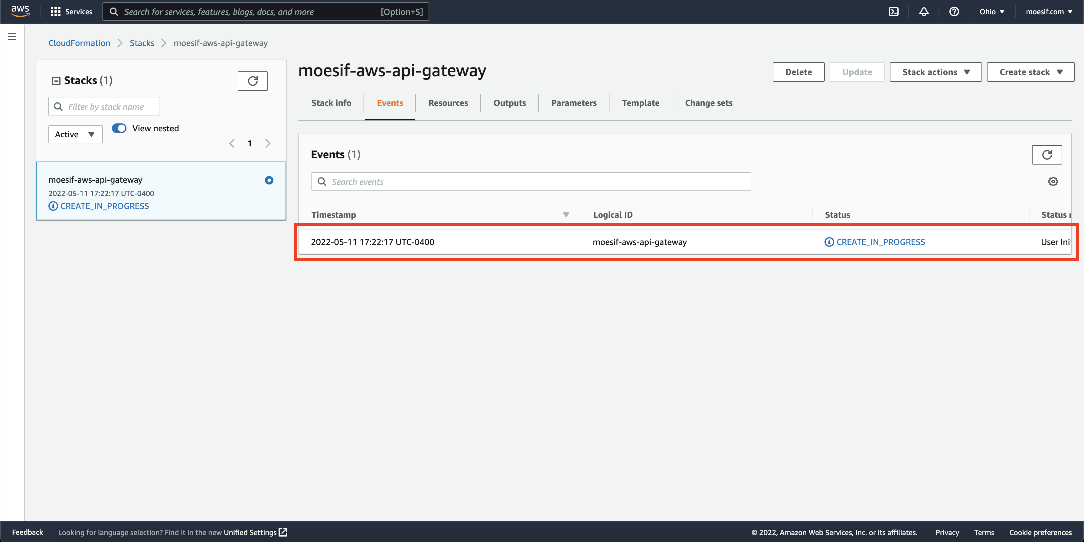 CloudFormation stack created
