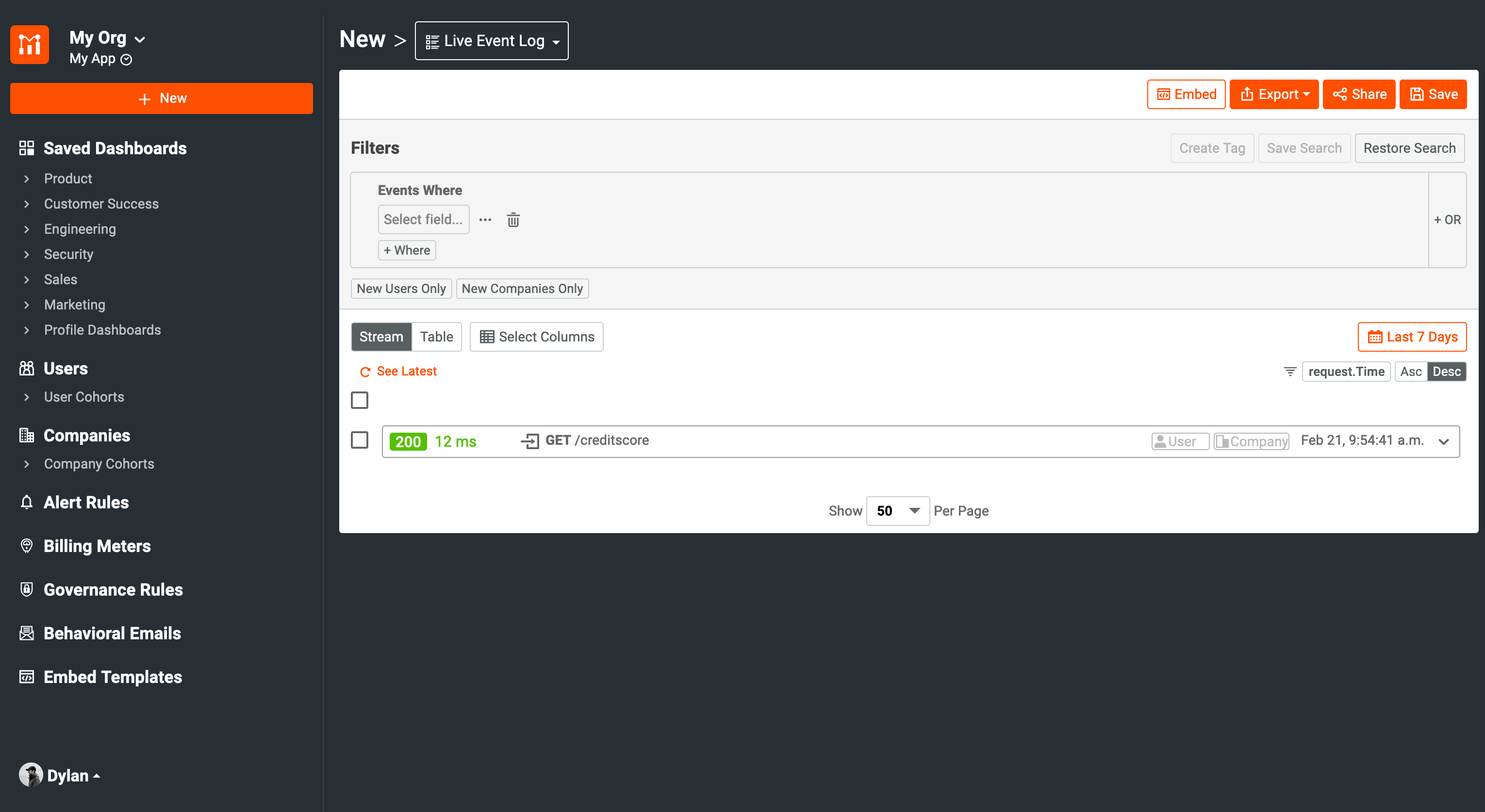 Moesif Metrics screen requests without a userID
