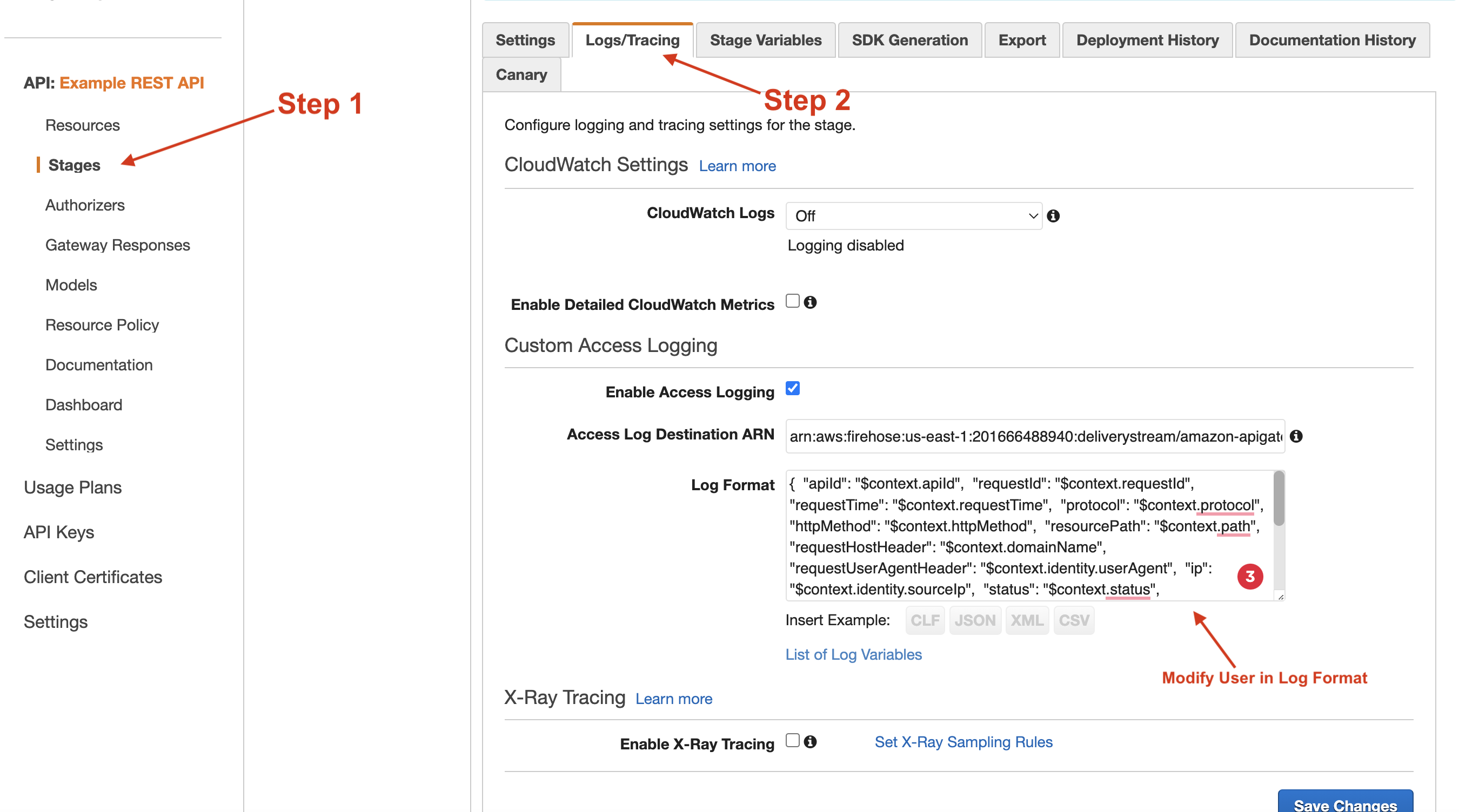 setup customize user identification in AWS gateway