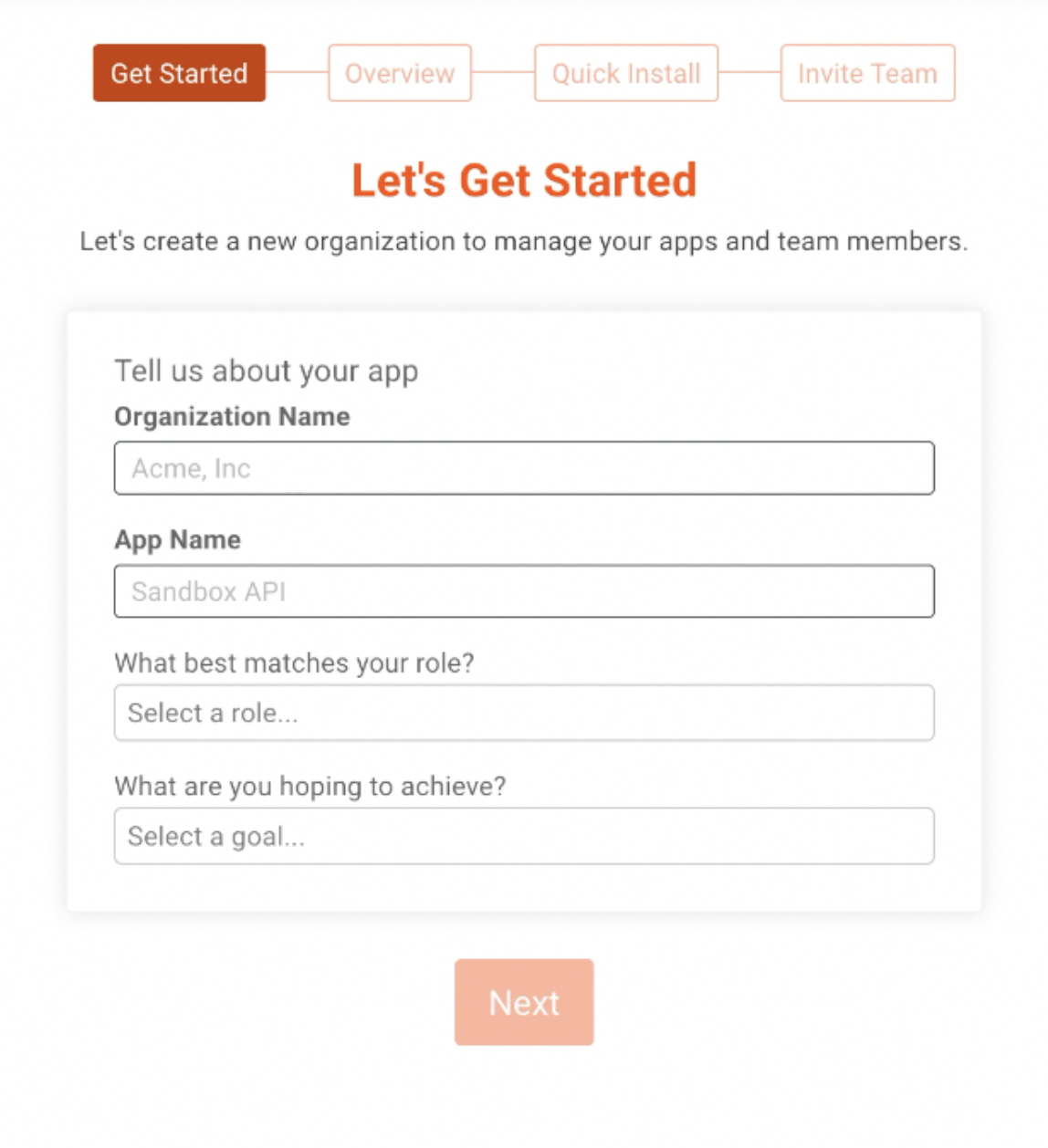 Moesif create account first screen