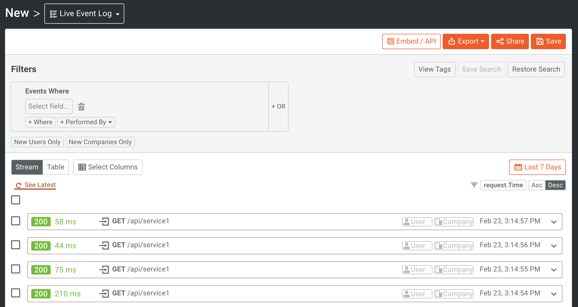 Moesif Live Event Log