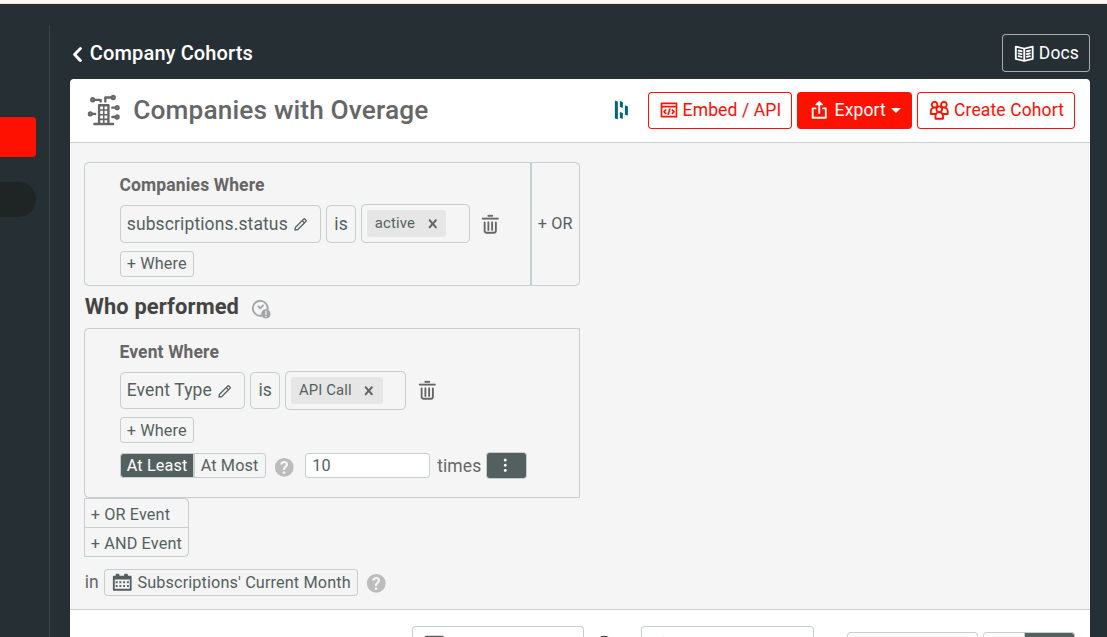 Creating a company cohort for overage customers