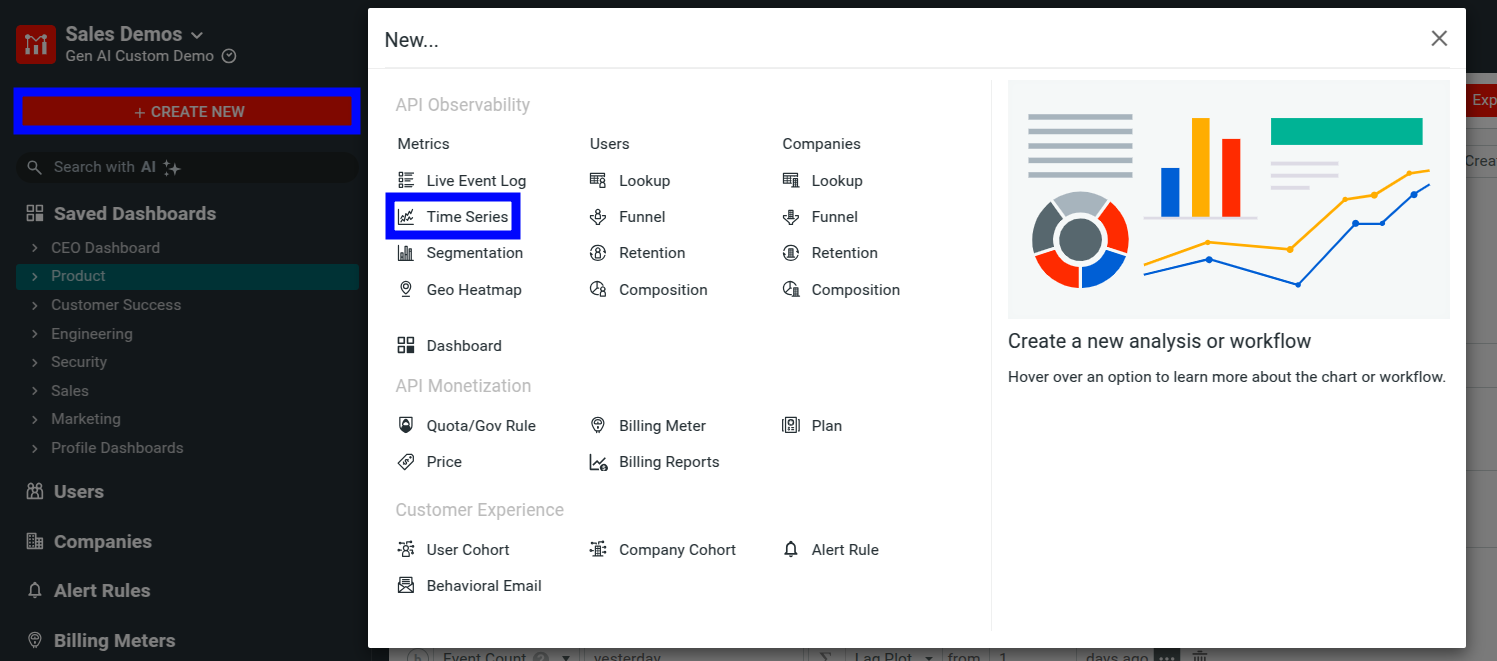 Createing a new time series in Moesif.