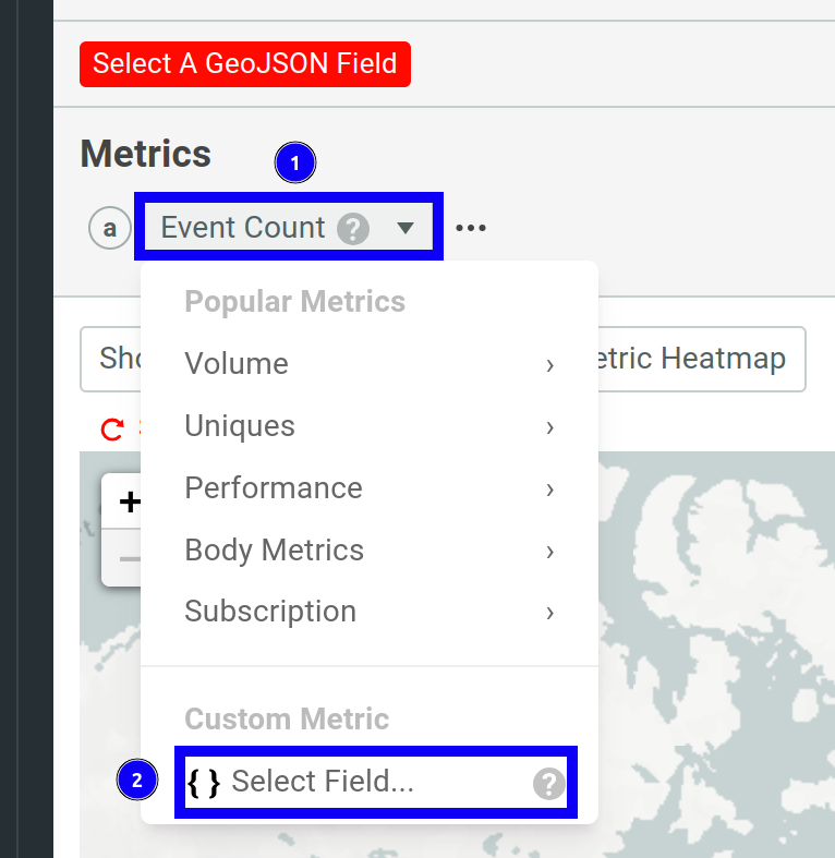 Defining a custom metric in a Geo Heatmap workspace in Moesif. Defining a custom metric.