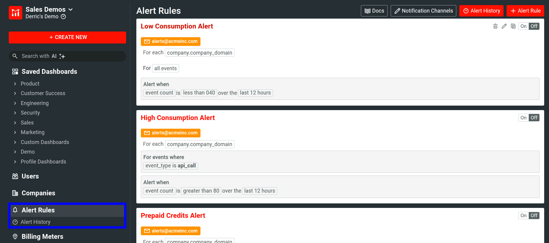 Moesif Alerts screen